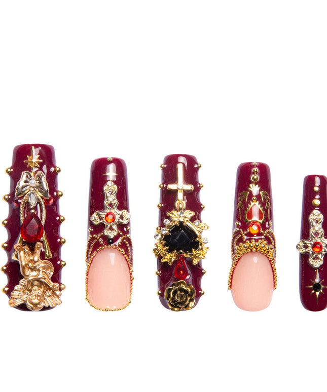 LOVFUL Gothic Romance Handmade Reusable Full Cover Press on Nails H333