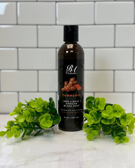 100% Liquid African Black Soap, Turmeric - 8oz