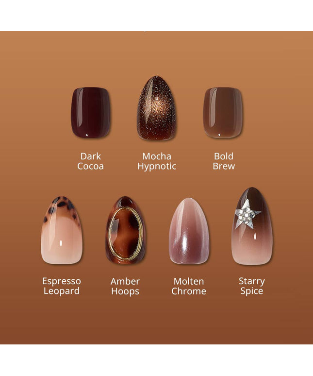Leopard French Press On Nails | Short Almond Square Brown