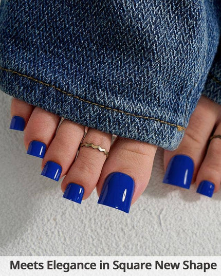 Short Square Blue Toenails - BTArtbox Press On Toe Nails Set
