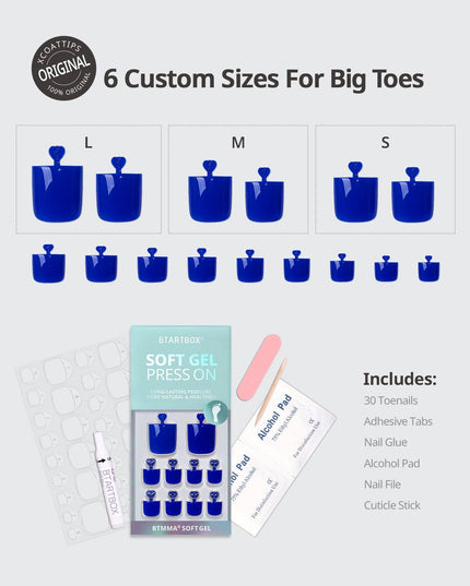 Short Square Blue Toenails - BTArtbox Press On Toe Nails Set