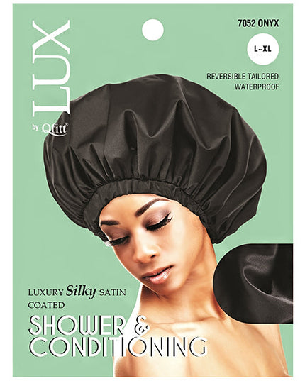 Lux Luxury Silky Satin Coated Shower & Conditioning Cap - Braid / Onyx